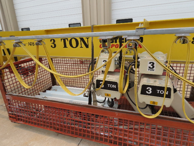 Brehob 3 Ton Top Running 4-Post Bridge Crane 2 Hoists 16' 10" Span 18' Run 12'H