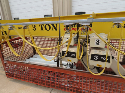 Brehob 3 Ton Top Running 4-Post Bridge Crane 2 Hoists 16' 10" Span 18' Run 12'H