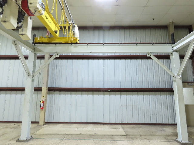 Brehob 3 Ton Top Running 4-Post Bridge Crane 2 Hoists 16' 10" Span 18' Run 12'H