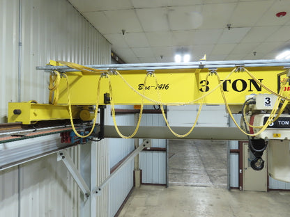 Brehob 3 Ton Top Running 4-Post Bridge Crane 2 Hoists 16' 10" Span 18' Run 12'H