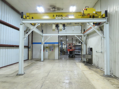 Brehob 3 Ton Top Running 4-Post Bridge Crane 2 Hoists 16' 10" Span 18' Run 12'H