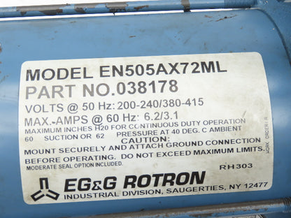 Ametek EN505AX72ML ROTRON Regenerative Blower 150CFM 2Hp 3450RPM 230/460V 3Ph