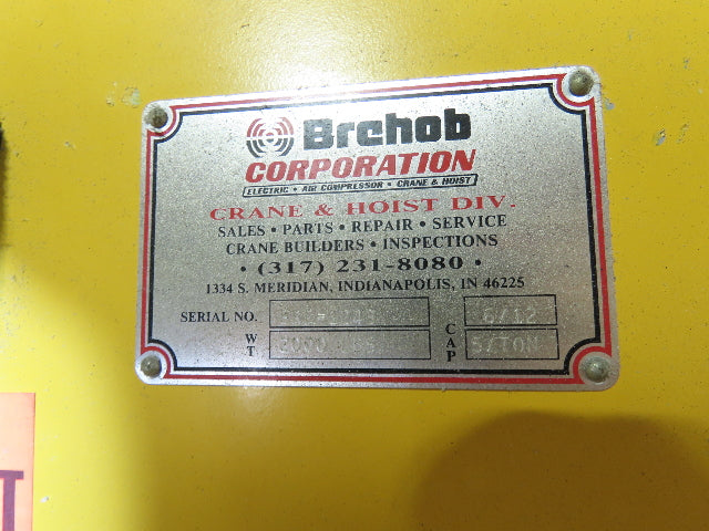 Brehob 5 Ton Free Standing Bridge Crane 8' Span 16' 10" Runway 16' 10"HUB