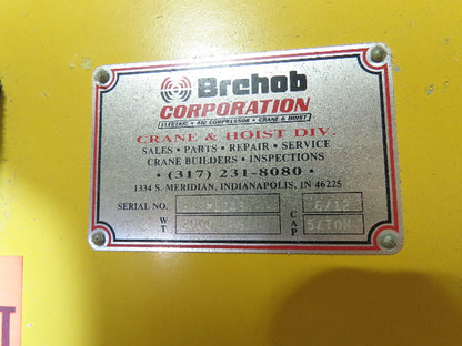 Brehob 5 Ton Free Standing Bridge Crane 8' Span 16' 10" Runway 16' 10"HUB