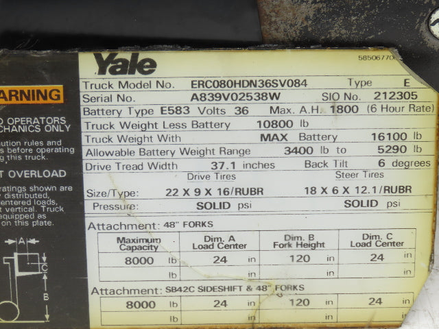 Yale 8620080 Forklift Hydraulic Haldex Pump & Motor 36/48VDC Off ERC080 READ