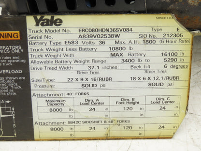 Yale 8620080 Forklift Hydraulic Haldex Pump & Motor 36/48VDC Off ERC080