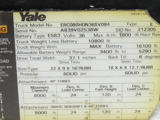 Yale 5BPA48PBF3 Forklift Hydraulic Power Steering Pump & Motor Off ERC080HDN