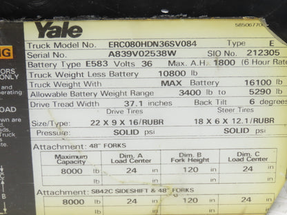 Yale 5BPA48PBF3 Forklift Hydraulic Power Steering Pump & Motor Off ERC080HDN