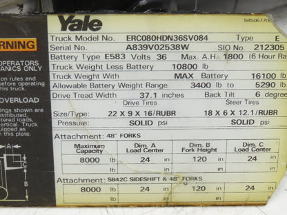 Yale 1510136 Forklift Hydraulic Tilt Cylinder Removed From ERC080