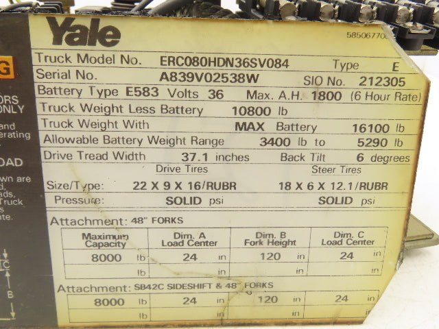 Yale 1459176 Electric Forklift Motor Contactor Control Assembly Off ERC080
