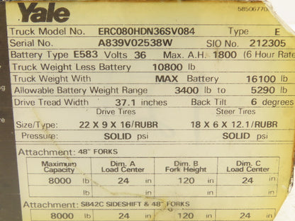 General Electric Yale Forklift Motor Contactor 26/48V Off ERC080HDN36SV084