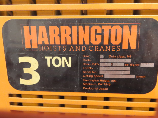 Harrington 3 Ton Top Running 4-Post Bridge Crane 16' Span 27' 4" Runway 12' 9"H