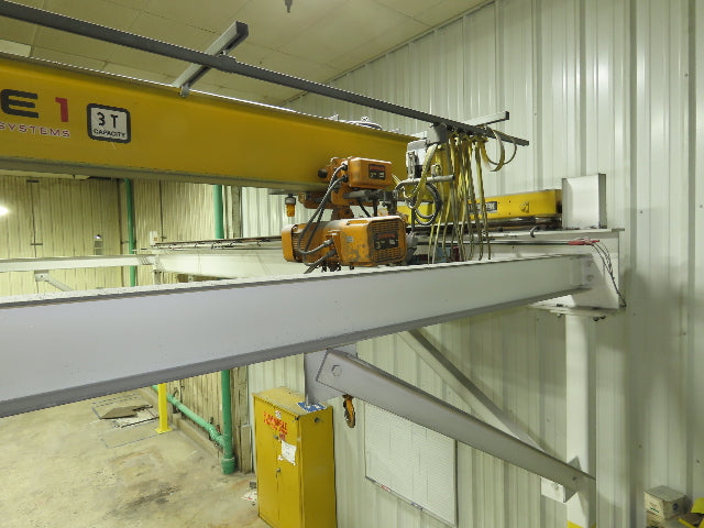 Harrington 3 Ton Top Running 4-Post Bridge Crane 16' Span 27' 4" Runway 12' 9"H
