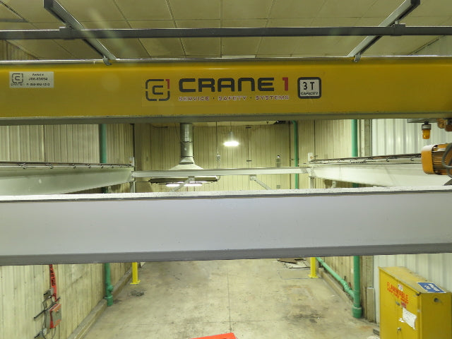 Harrington 3 Ton Top Running 4-Post Bridge Crane 16' Span 27' 4" Runway 12' 9"H