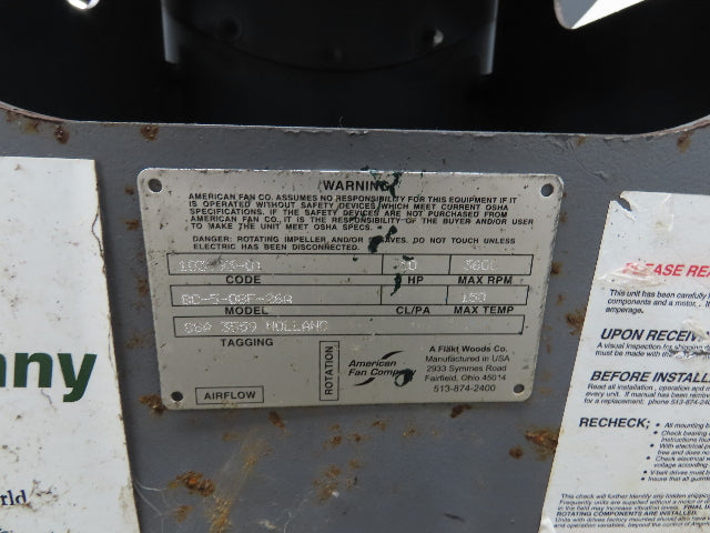 American BC-5-08F-26A High Pressure Blower Fan 10HP 22.5" Blade 8 x 6" Inlet