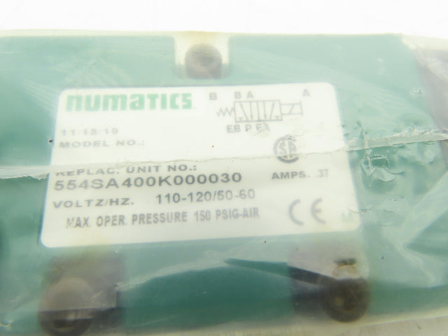 Numatics 554SA400K000030 Pneumatic Air Valve 5 port 4 Way Single 110V Coil