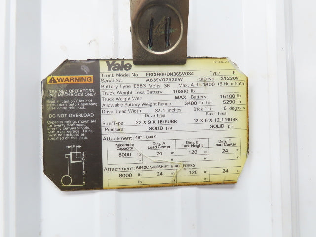 General Electric Yale Forklift Traction Drive Motor 36VDC Off ERC080HDN36SV084