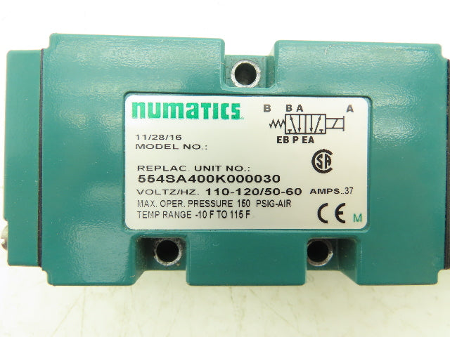 Numatics 554SA400K000030 Pneumatic Air Valve 5 port 4 Way Single 110V Coil
