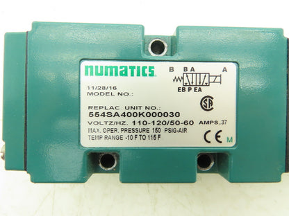 Numatics 554SA400K000030 Pneumatic Air Valve 5 port 4 Way Single 110V Coil