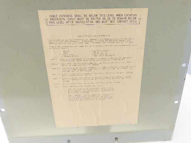 General Electric Power Transformer 15kva 3Ph HV 460 Delta LV 460/265 Wye Y