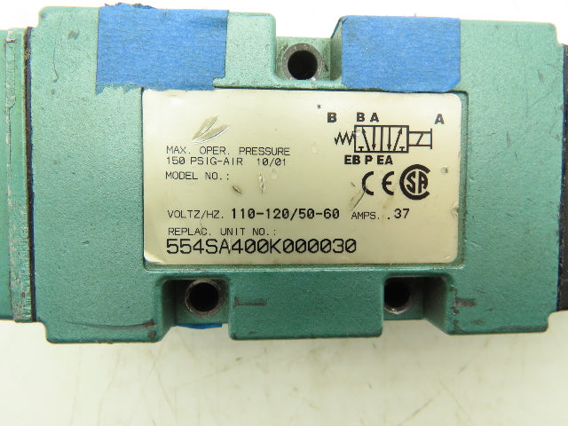 Numatics 554SA400K000030 Pneumatic Air Valve 5 port 4 Way Single 110V Coil
