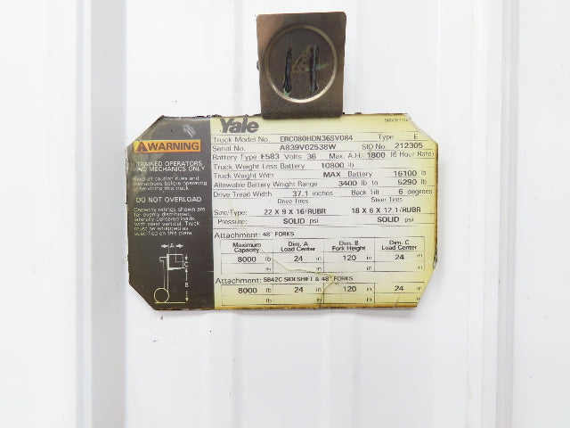 Yale 8528908 Forklift Mast 3 Stage 3 Lever 120" Lift 8000lb Class 2 Off ERC080HD