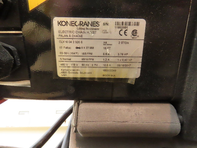 Kone Cranes 2 Ton Free Standing Bridge Crane 4'-7' Span 12' 9"HUB 2-Speed Hoist