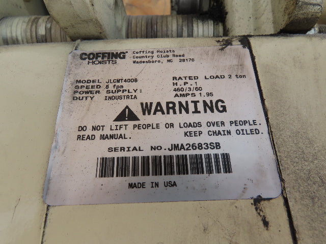 2 Ton Free Standing Fixed Bridge Crane 4'-7' Span 12' 9"HUB Coffing Hoist