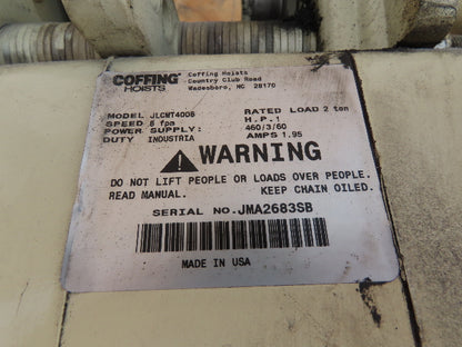 2 Ton Free Standing Fixed Bridge Crane 4'-7' Span 12' 9"HUB Coffing Hoist