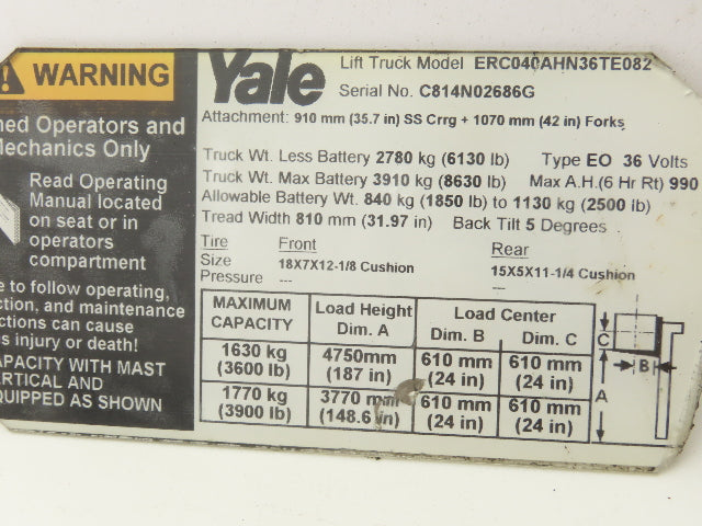 Yale Forklift Steering Column Shroud Cover Removed From ERC040AHN36TE082