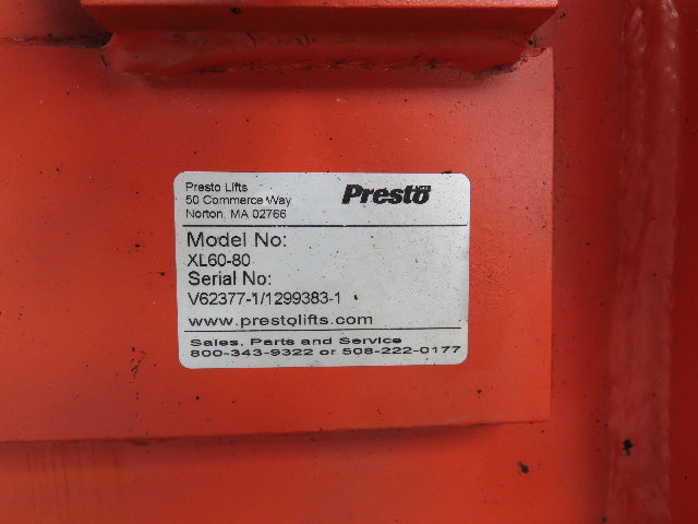 Presto XL60-80 Hydraulic Lift Table 8000lb 60" Lift 24x86" Top 230/460V 3Ph