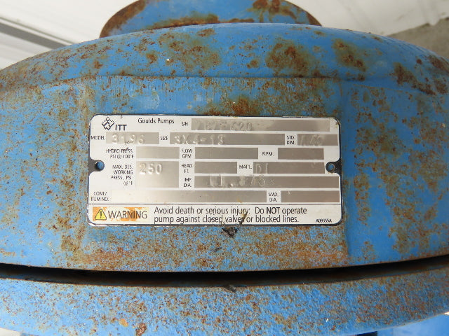 Goulds 3196 Centrifugal Pump 3x4-13 11.875"Impeller 30Hp 1770 RPM 3PH 500 GPM