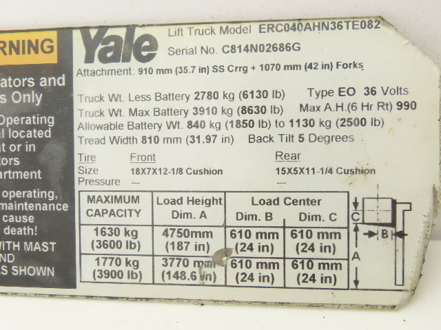 Yale Forklift Brake Pedal Master Cylinder Assembly Off ERC040AHN36TE082