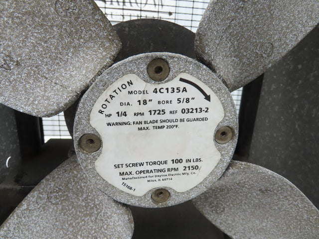 Dayton 4C135A 18" Cabinet Exhaust Fan 22"Box 1/4Hp 1725rpm 115V 1PH Motor 6K734S