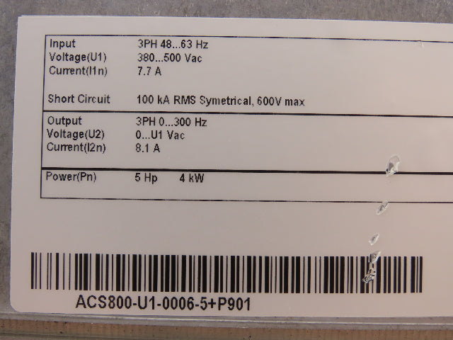ABB ACS800-U1-0006-5+P901 Variable Speed AC Drive VFD 4kw 5Hp 480V 3PH