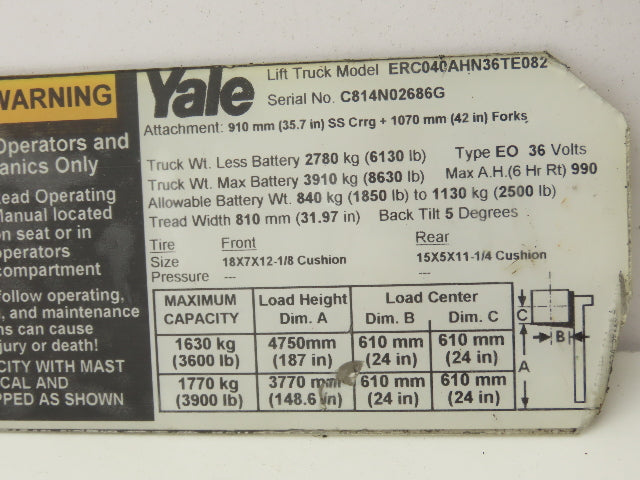 Yale 8512513 Forklift Hydraulic Steering Pump Motor 48V 2kW Off ERC040AHN36TE082