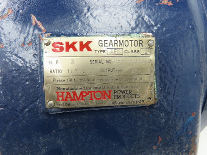 Hampton SKK AFK Helical Gear Motor 70:1 Reducer 25 RPM 5Hp 230/460V 3PH 184TC