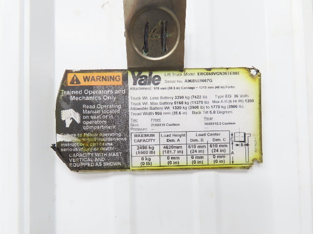 Yale Forklift Mast 3 Stage 4 Lever 181.7" Lift 5500lb Class 3 ERC060VGN36TE085