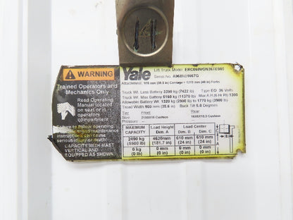 Yale Forklift Mast 3 Stage 4 Lever 181.7" Lift 5500lb Class 3 ERC060VGN36TE085