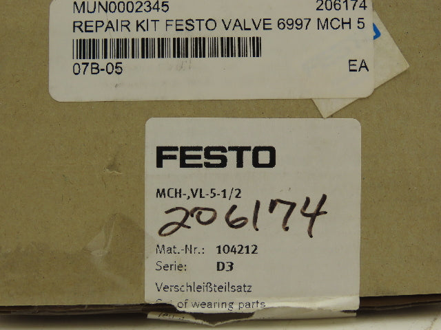 Festo 104212 Wearing Parts Repair Kit For Solenoid Valves MCH, VL-5-1/2
