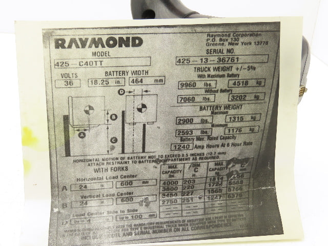 Raymond 1204635R01 Stand-Up Forklift Joystick Hand Controller Off 425-C40TT