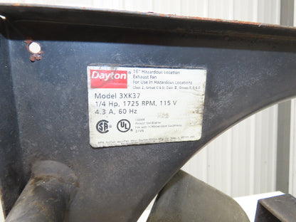 Dayton 3XK37 16" Exhaust Fan 1/4Hp 1725rpm 115V 1PH Haz Loc Motor 20"Sq Frame