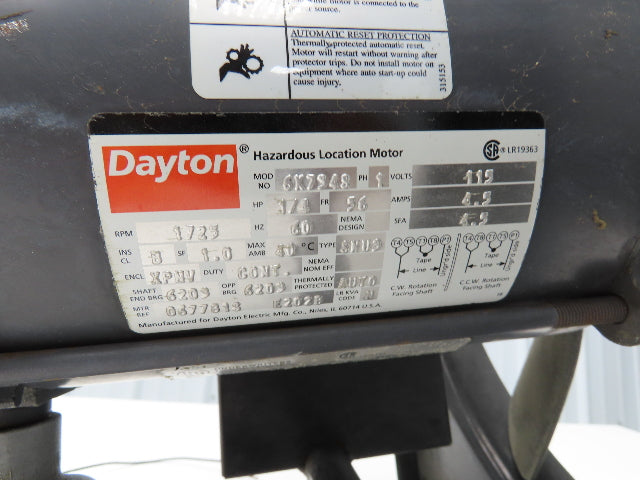 Dayton 3XK37 16" Exhaust Fan 1/4Hp 1725rpm 115V 1PH Haz Loc Motor 20"Sq Frame