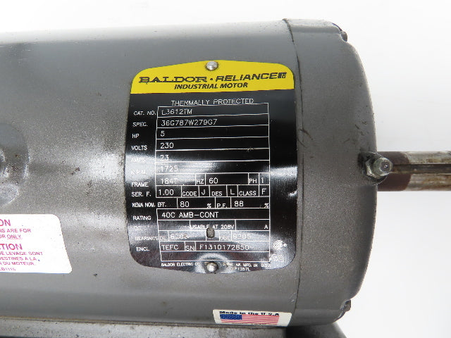 Baldor L3612TM AC Motor 5Hp 1725 RPM 230V 1PH 184T Single Phase Pressure Washer