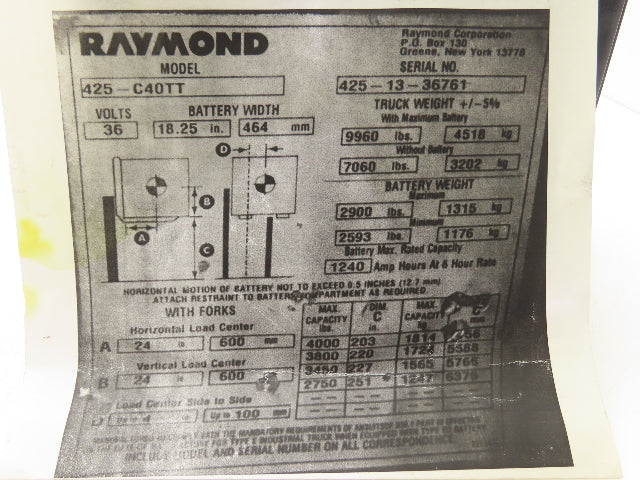 Raymond 1045780/105 Stand-Up Forklift Control Card Module Off 425-C40TT