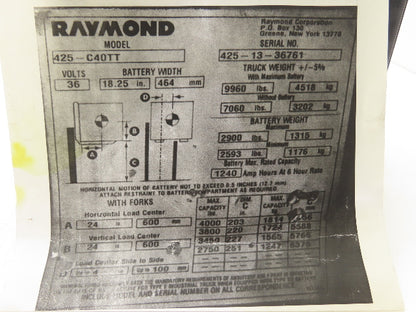 Raymond 1045780/105 Stand-Up Forklift Control Card Module Off 425-C40TT