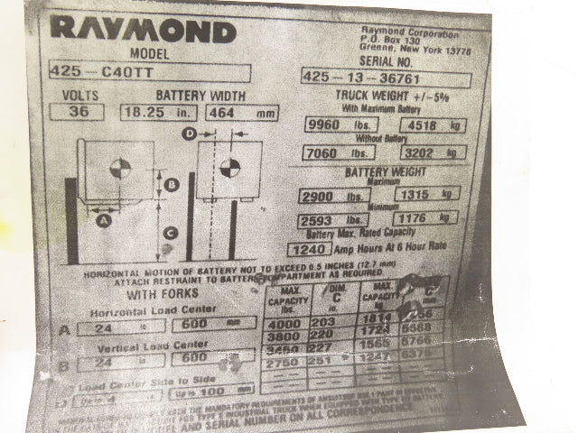 Raymond 1079011/002 PCB Relay Control Card Module Off 425-C40TT