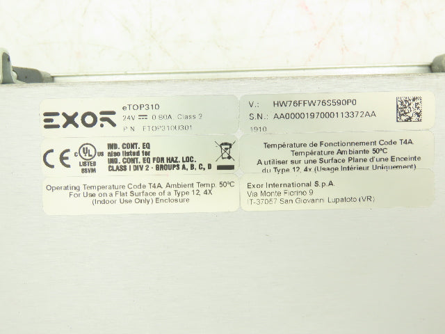 Exor ETOP310U301 eTOP310 Touchscreen 10.4" 24V Color Human-Machine Interface HMI