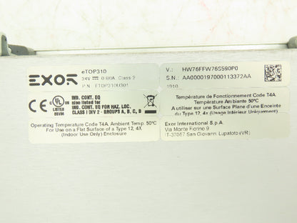 Exor ETOP310U301 eTOP310 Touchscreen 10.4" 24V Color Human-Machine Interface HMI