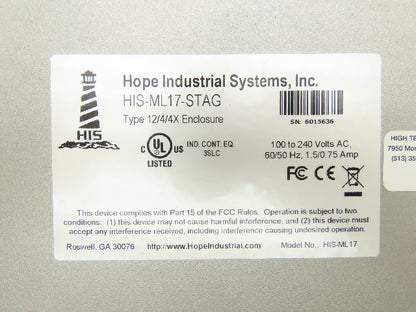 Hope Industrial Systems HIS-ML17-STAG Touch Screen 17" Control Panel 100-240VAC